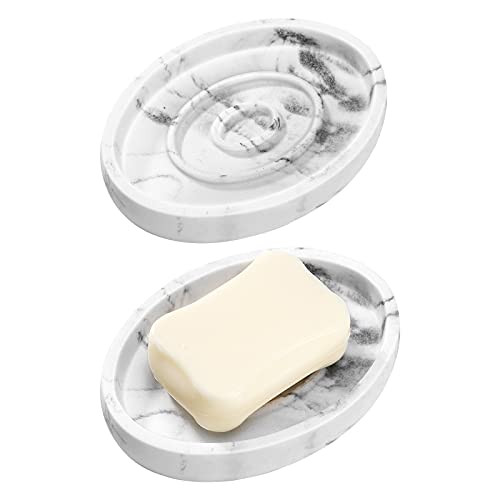 Shinowa Resin Soap Dish Oval Bar Soap Holder Case Soap Saver Dish Tray Bathroom Décor Accessories for Bathroom Kitchen Shower Bathtub Sinks Counter-Top Gravel White