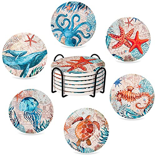Funny Coasters for Drinks Absorbent with Holder Drinks Coaster Set of 6 Ceramic Stone Coaster Set Man Cave House Warming Presents DecorHousewarming Hostess Gifts for New Home.