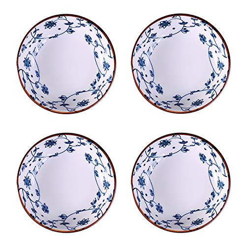 Gegong 4 Pack Blue and White Porcelain Dish Serving Plates Floral Dinner Shallow Plates Appetizer Salad Dessert Snack Plate -3.5 inchTang Grass-