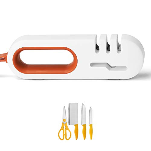 Asion Original Premium Knife Sharpener 4-in-1 Kitchen Knife Accessories- 4-Stage Knife Scissors Sharpener Helps Repair Restore and Polish Blades -white-