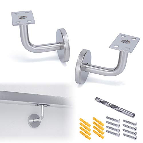 Muzata Stainless Steel Wall Square Brackets for Stair Handrail Flat Balusters T304 Stainless Brushed 2 Pack HB05 - SL4