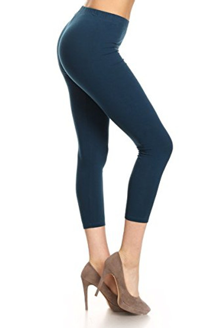 NCL27-Teal-Large Premium Cotton Yoga Capri Leggings L NCL27-Teal-Large Premium Cotton Yoga Capri Leggings L