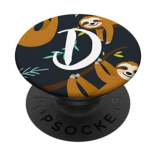 Cute Sloth with Letter D Initial PopSockets PopGrip- Swappable Grip for Phones  and  Tablets