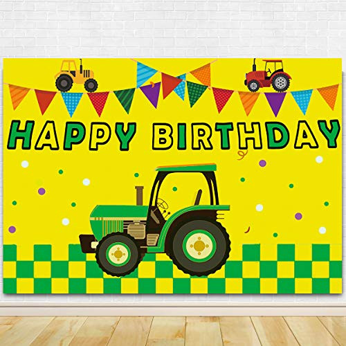 Farm Green Tractor Happy Birthday Photography Backdrop for Birthday Party Baby Shower - Farm Tractor Birthday Bday Party Background Cake Table Outside Yard Indoor Outdoor Decorations 71 x 49 inch