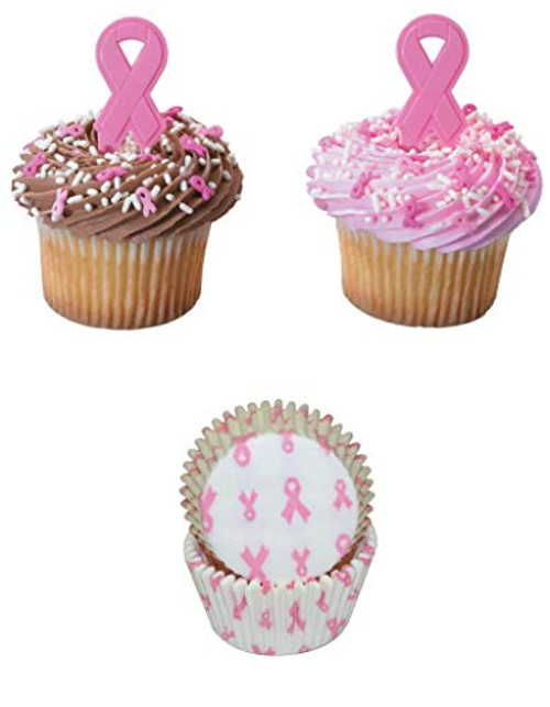 Breast Cancer Awareness Pink Ribbon Survivor Cupcake Liners and Toppers - Enough for 60 Cupcakes Breast Cancer Awareness Pink Ribbon Survivor Cupcake Liners and Toppers - Enough for 60 Cupcakes