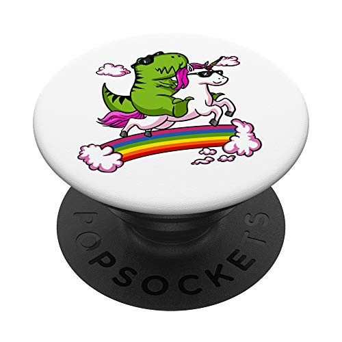 T-Rex Dinosaur Riding Unicorn Funny Rainbow Girls Boys Kids PopSockets Grip and Stand for Phones and Tablets