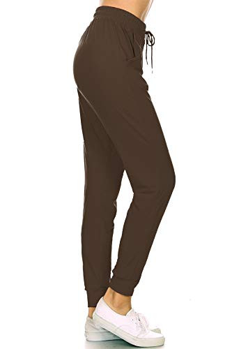 Leggings Depot JGA128-MOCHA-M Solid Jogger Track Pants w-Pockets Medium
