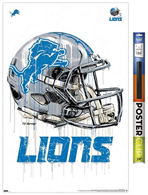 Trends International NFL Detroit Lions - Drip Helmet 20 Wall Poster 22.375" x 34" Poster  and  Clip Bundle