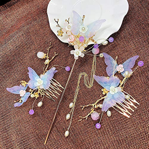 HUOFU Traditional Classical Style Hair Stick Handmade Butterfly Tassel Hair Comb Hairpin Sets Elegant Girls Butterfly Hair Clip Bride Hairpin Headwear HUOFU Traditional Classical Style Hair Stick Handmade Butterfly Tassel Hair Comb Hairpin Sets Elegant Girls Butterfly Hair Clip Bride Hairpin Headwear