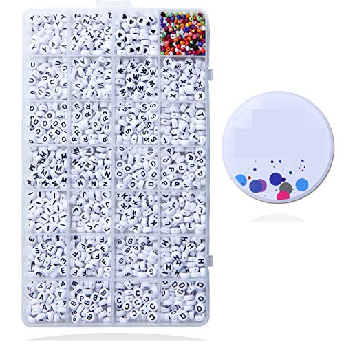 2600 Pieces 4x7mm White Round Acrylic Alphabet Letter Beads A-Z Heart Pattern Beads and Crystal Line for Jewelry Making Bracelets Necklaces Key Chains and Kids Jewelry
