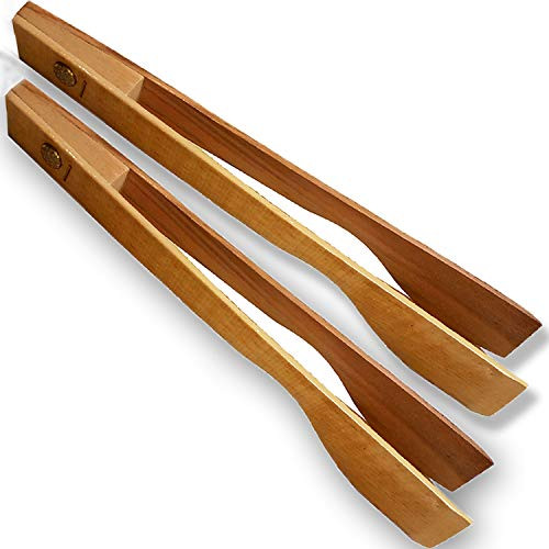 Wooden Toaster Tongs 2 PCs 12 Inch Long - Wood Kitchen Tongs Utensils for Cooking and Holding Toast Bacon Muffin Bagel Bread