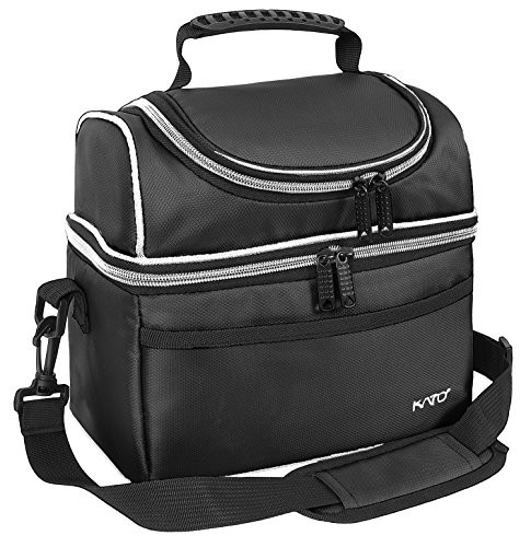 Kato Insulated Lunch Bag, Leakproof Bento Thermos Cooler Bag for Men and Women, Dual Compartment Thermal Lunch Box Tote, Black