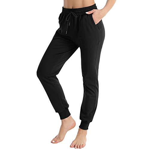 Litthing Women's Joggers Pants Cotton Sweatpants Loose Yoga Workout Lounge Sweat Pants with Pockets Black