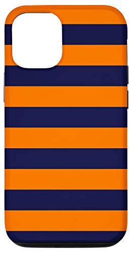 iPhone 12-12 Pro Blue Navy Orange Stripes Horizontal Pattern Trendy Striped Case