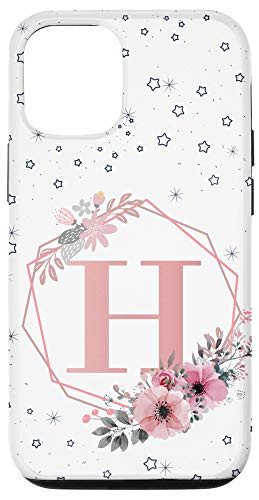 iPhone 12-12 Pro Initial Letter H phone case Flower Pink Monogram Elegant Case