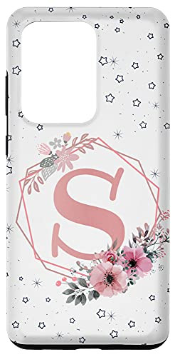 Galaxy S20 Ultra Initial Letter S phone case Flower Pink Monogram Elegant Case