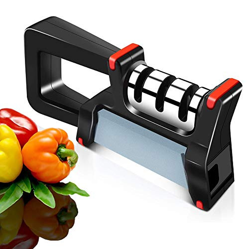 Knife Sharpener with Whetstone Chef Manual Knife Sharpener Easy Sharpening Slip Resistant Grip Sharpener for Knives and Scissors Safely Sharpen Knives for Kitchen -with Whetstone-