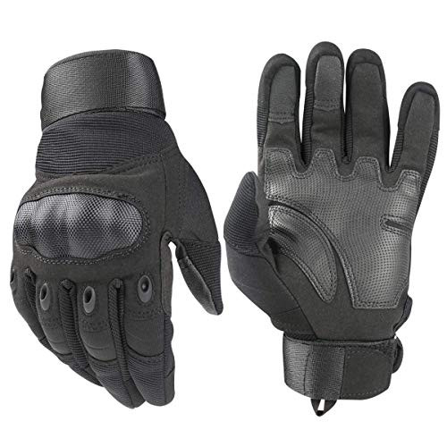 Dream Wings Tactical Gloves, Army Military Rubber Hard Knuckle Outdoor Full Finger Touch Screen Gloves for Men Cycling Motorcycle Hunting Shooting Hiking Camping Airsoft Paintball (XL, Black)