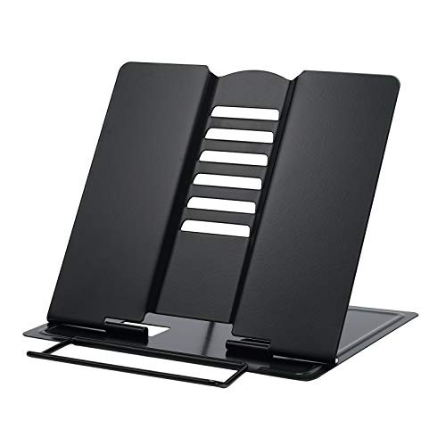 MEGREZ Desk Book Stand Metal Reading Rest Holder Adjustable Cookbook Holder Portable Foldable Book Reading Stand with Page Clips Book Rest Holder for Textbook Music Document Black MEGREZ Desk Book Stand Metal Reading Rest Holder Adjustable Cookbook Holder Portable Foldable Book Reading Stand with Page Clips Book Rest Holder for Textbook Music Document Black
