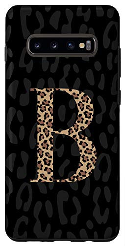 Galaxy S10 plus Black Leopard print monogram letter B cheetah for women Case