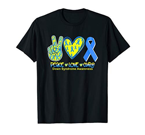 Peace Love Cure Down Syndrome Awareness Tee T-Shirt