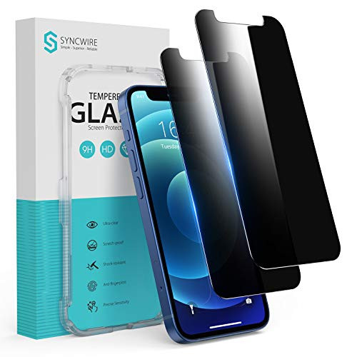Syncwire Privacy Screen Protector for iPhone 12 Mini -2-Pack- Anti-Fingerprint Tempered Glass -9H Hardness 6X Stronger Installation Frame Bubble Free- -Not Edge to Edge-