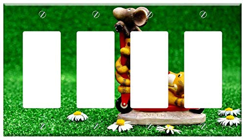 Switch Plate 4 Gang Rocker-GFCI - Cat Mouse Roller Cute Figures Fun Decoration Switch Plate 4 Gang Rocker-GFCI - Cat Mouse Roller Cute Figures Fun Decoration