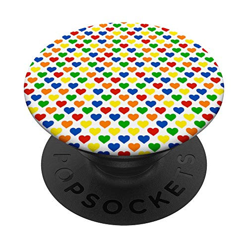 Bright Primary Colors Hearts Pattern PopSockets PopGrip- Swappable Grip for Phones  and  Tablets