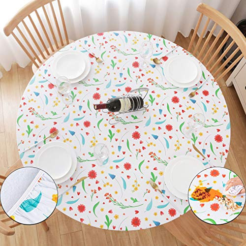 UMINEUX Round Fitted Vinyl Tablecloth with Elastic Edged and Flannel Backing Waterproof Wipeable Round Table Cover for Indoor Outdoor Patio Use - Fits Tables up to 40" - 44" Diameter-Red-Flower- UMINEUX Round Fitted Vinyl Tablecloth with Elastic Edged and Flannel Backing Waterproof Wipeable Round Table Cover for Indoor Outdoor Patio Use - Fits Tables up to 40" - 44" Diameter-Red-Flower-