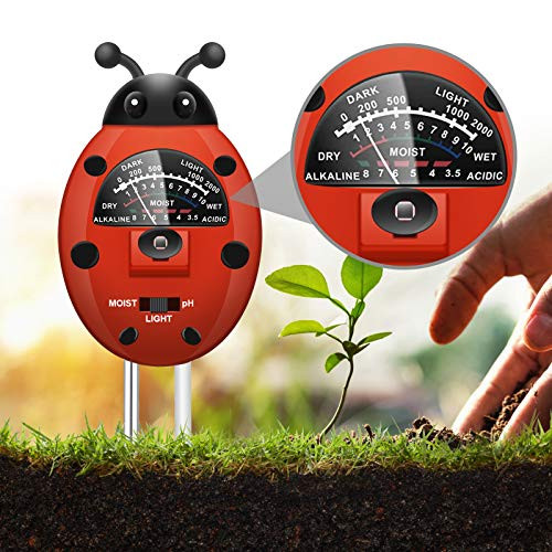 UNIWA Plant Moisture Meter 3-in-1 Soil Tester Kit with Plant Moisture Light and pH Tester Soil pH Meter for Garden Farm Lawn Indoor and Outdoor -No Battery Needed- Colorful Ladybug Shape