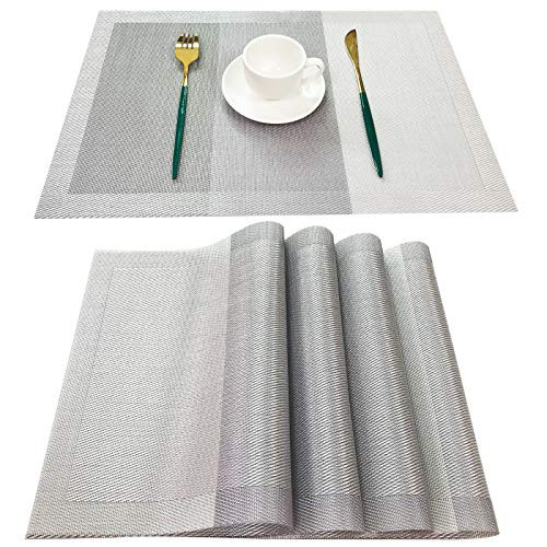 Placemats for Dining Table Set of 4 Non-Slip Heat Resistant Woven Vinyl Table Mats Washable Farmhouse Place Mats for Kitchen Table Decorations -18 x 12 inches-