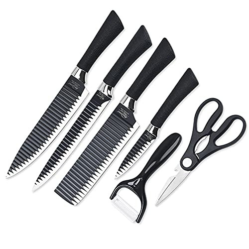 Kitchen Knife Set 6 Piece Sharp Kitchen Knife Set including Scissors Paring Knife Chopper Chef's Knife Bread Knife for Cutting Vegetables Fruit Bread Chef's Cooking Knife and Slicing Knife