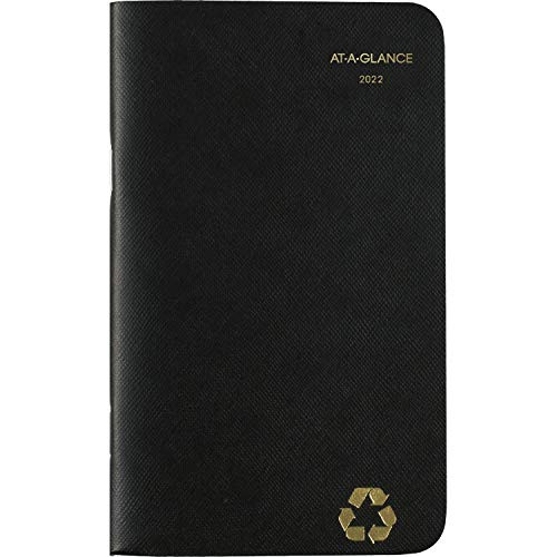 2022-2023 Pocket Calendar by AT-A-GLANCE 2 Year Monthly Planner 3-1-2" x 6" Pocket Size Recycled Black -70024G05-