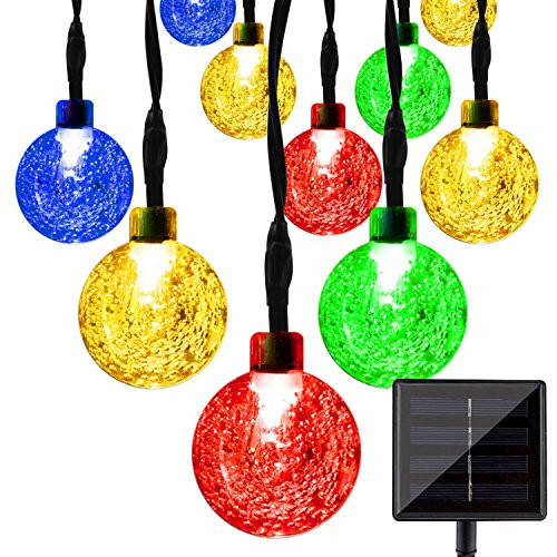 WONFAST Solar String Lights, 20ft 30 LED Crystal Ball Solar Powered Outdoor Globe Fairy String Lights for Homes,Christmas,Gardens,Wedding,Party Decoration (Mulit-color)