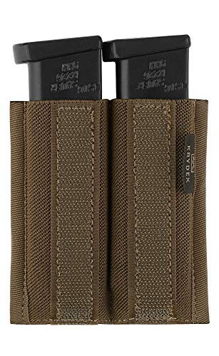 KRYDEX Double 9mm Magazine Holder Elastic Mag Holder with Hook Fasteners for MK3 and MK4 Chest Rig -Coyote Brown-