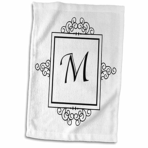 3D Rose Initial Letter M Monogrammed Fancy Black and White Typography Personalized Towel 15" x 22" Multicolor