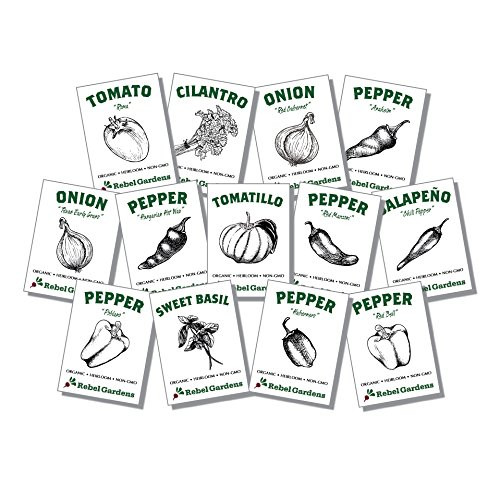 Organic Salsa Garden Seed Kit - 13 Varieties of Heirloom Non-GMO Vegetable and Herb Seeds - Tomatoes, Peppers, and Onions