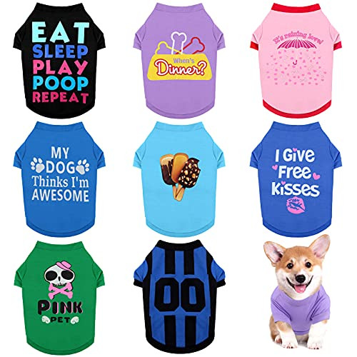 RUODON 8 Pieces Pet Breathable Shirts Printed Puppy Shirts Pet Sweatshirt Cute Dog Apparel Puppy Dog Clothes Soft T-Shirt for Pet Dogs and Cats -Small- RUODON 8 Pieces Pet Breathable Shirts Printed Puppy Shirts Pet Sweatshirt Cute Dog Apparel Puppy Dog Clothes Soft T-Shirt for Pet Dogs and Cats -Small-