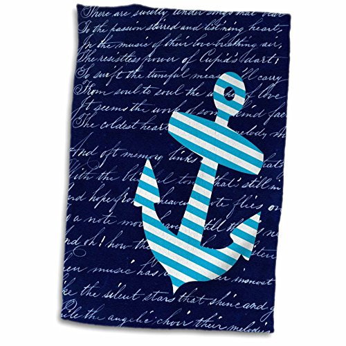 3D Rose Blue and White Anchor On Black with Vintage Handwriting-Sailor Stripes Nautical Design Hand-Sports Towel 15 x 22 3D Rose Blue and White Anchor On Black with Vintage Handwriting-Sailor Stripes Nautical Design Hand-Sports Towel 15 x 22