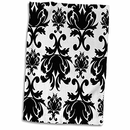 3D Rose Large Black and White Chic Damask Towel 15" x 22" Multicolor