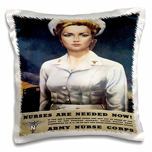 3dRose Vintage Nurses Are Needed Now Army Nurse Corps Recruiting Poster - Pillow Case 16 by 16-inch -pc_149425_1-