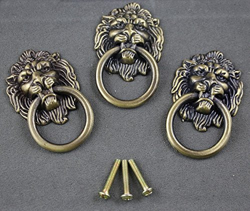 6 pieces Vintage Lion Head Ring Dresser Drawer Cabinet Cupboard Door Pull Handle etal Lion Head Style Door Pull Handle Knobs Bronze Tone
