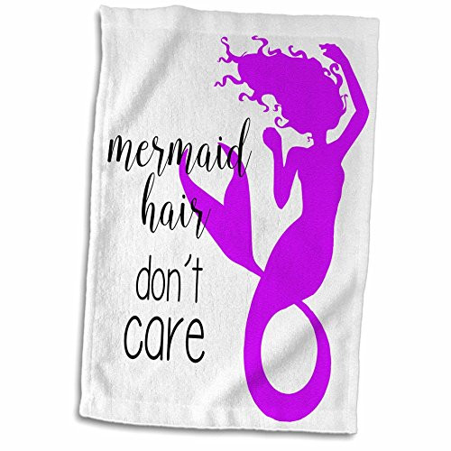 3D Rose Mermaid Hair Don't Care Pink and Black Hand Towel 15" x 22"