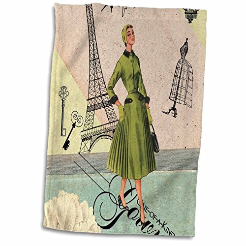 3D Rose Vintage Paris Collage Fashion Hand Towel 15" x 22" Multicolor