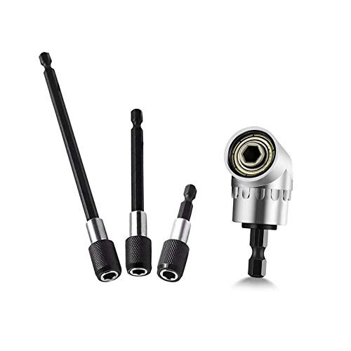 Drill Bit Extension Quick Release Bit Holder 3 PCS Universal 1-4 Hex Shank Quick Change Magnetic Drill Bit Holder Extension Kit plus105°Right Angle Screwdriver Drill Attachment Socket Adapter - Silver