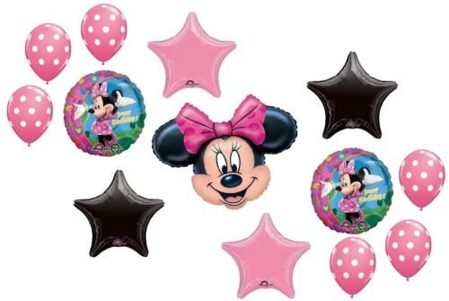 LOONBALLOON Minnie Mouse Pink Polka Dots Dress Up Party 13 Mylar  and  Latex Balloons Set Kit