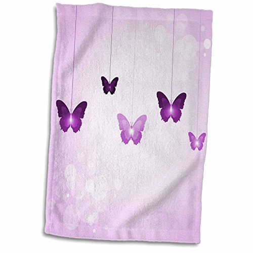 3D Rose Cute Dark and Light Purple Dangling Butterflies Hand-Sports Towel 15 x 22