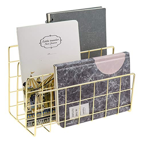 MORIGEM Desktop Mail Organizer 3-Slot Metal Wire Mail Sorter Letter Organizer Holder for Letters Mails Books Postcards and More Mail Holder Gold