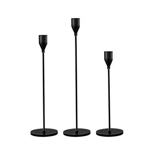 Candle Holders Black Candlestick Holders Set of 3 Matte Black Candlesticks for Taper Candles Modern Decorative Candlesticks for Party Wedding Dinning Fits 3-4 inch Thick Candle and Led Candles