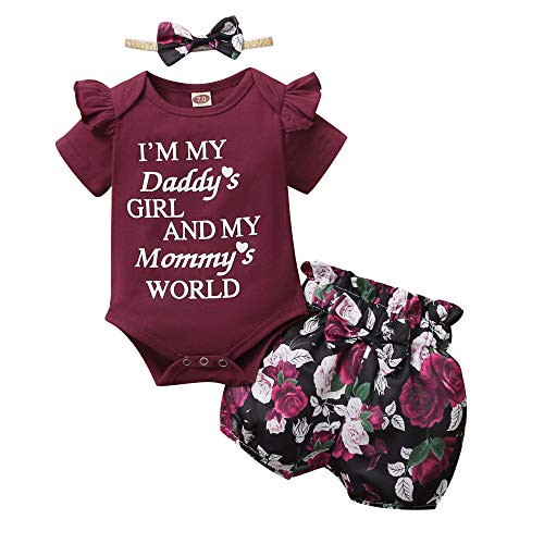 3-6 Month Baby Girl Clothes Short Sleeve Onesies Ruffle Baby Romper Letter Print Maroon Outfit Floral Short Pants Set Baby Infant Girls Clothing Sets 3-6 Month Baby Girl Clothes Short Sleeve Onesies Ruffle Baby Romper Letter Print Maroon Outfit Floral Short Pants Set Baby Infant Girls Clothing Sets